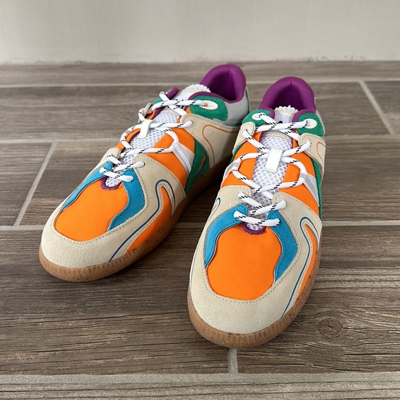 Ganni Retro Colorblock Low-Top Sneakers 39 US 8.5 NIB Orange Blue - Picture 2 of 13